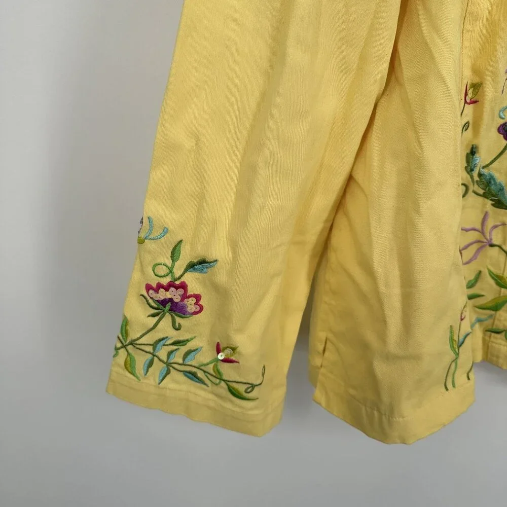 Quacker Factory Yellow Zip‎ Up Jacket Embroidered Butterfly Garden Size 3X